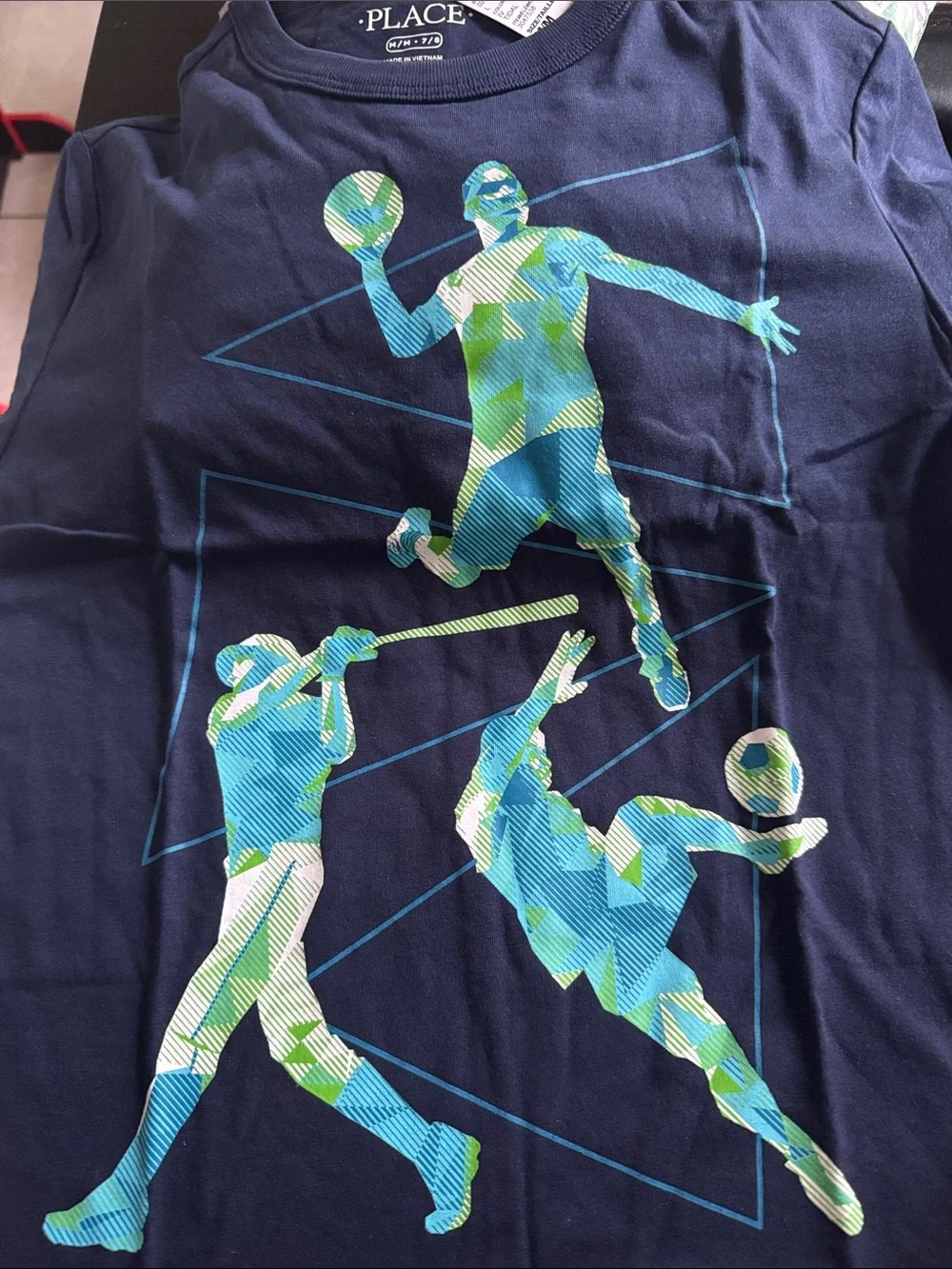 The Children's Place Navy Blue Short Sleeve Tee with Aqua & Lime Graphic